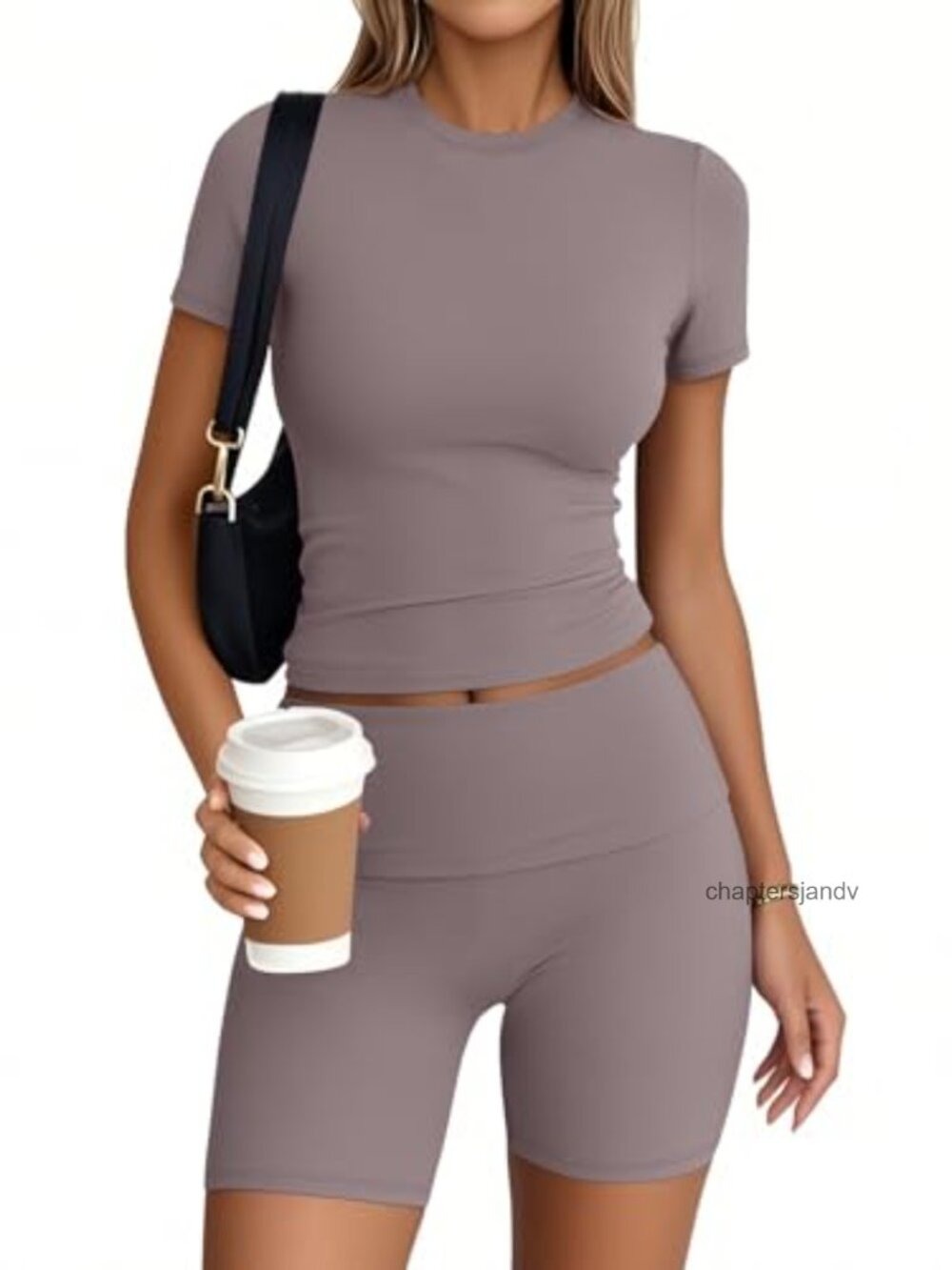 2 Piece Workout Short Set Nylon Spandex Crop Top Slim Shorts Gym Yoga
